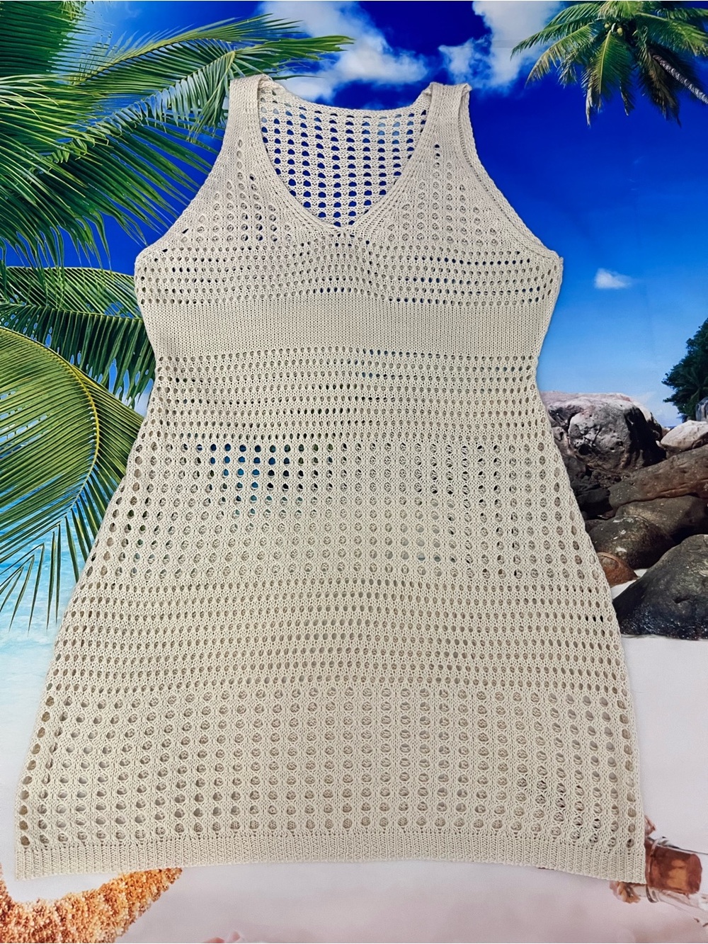 Cupshe Knit Sleeveless Cutout Crochet Mini Beach Cover-Up Dress - Picture 5 of 9